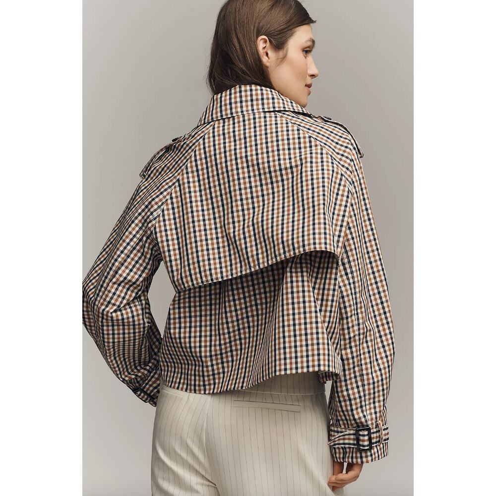 NWT Sold Out Anthropologie Crop Trench Coat Plaid Tartan Fall Rain Coat - Picture 5 of 8